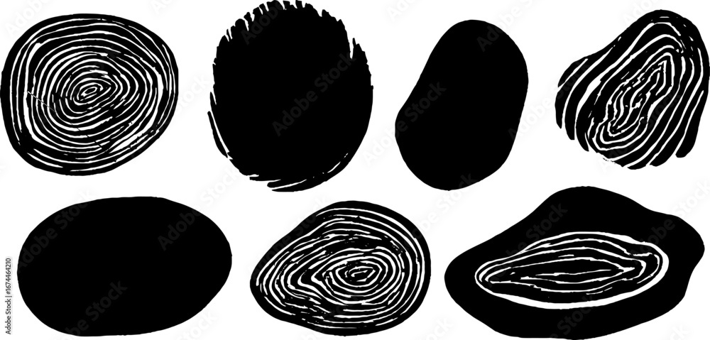 Poster abstract organic blob set with linocut ink stain texture for creative design