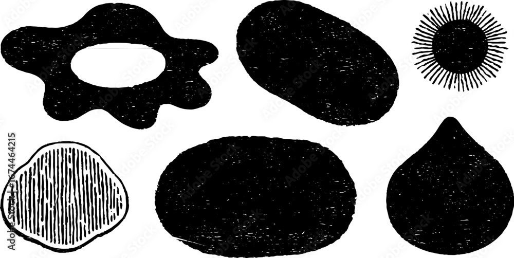 Aufkleber linocut abstract blobs set with organic ink stains for artistic designs