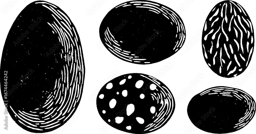 Poster linocut abstract blobs collection with organic ink stain design for artistic projects