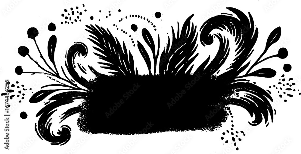 Poster abstract linocut border composition with repeating swirls for artistic design