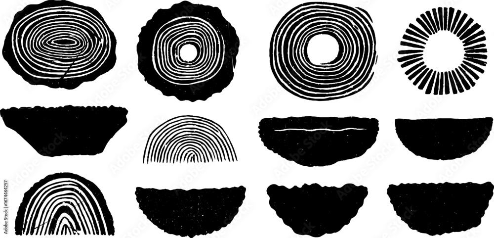 Poster abstract linocut geometric shapes collection for design and print