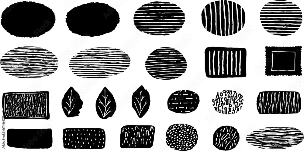 Poster abstract linocut geometric circles and figures collection for artistic design projects