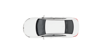 White Sedan Car Top View Isolated on White Background Stock Photo for Business and Advertising