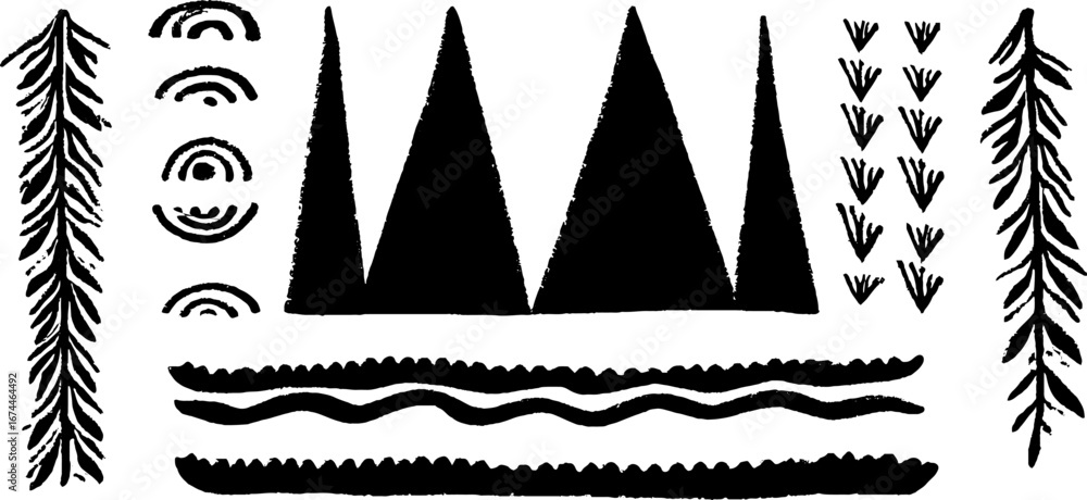 Aufkleber african linocut pattern with triangles and dots for textile and design