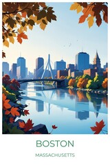 Boston Massachusetts United states Travel Poster Illustration Print Decor Gift Canvas Wall Art Gift