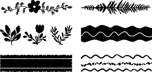 Obraz premium Linocut architectural borders set for decorative framing and design projects