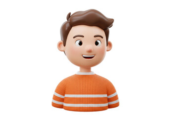 Isolated smiling boy in a striped orange sweater, cartoon character with short brown hair