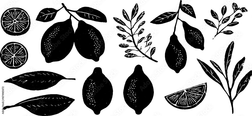 Aufkleber linocut citrus seamless pattern with lemons and oranges for print and design