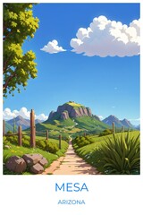 Mesa Arizona United states Travel Poster Illustration Print Decor Gift Canvas Wall Art Gift