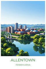 Allentown Pennsylvania United states Travel Poster Illustration Print Decor Gift Canvas Wall Art Gift