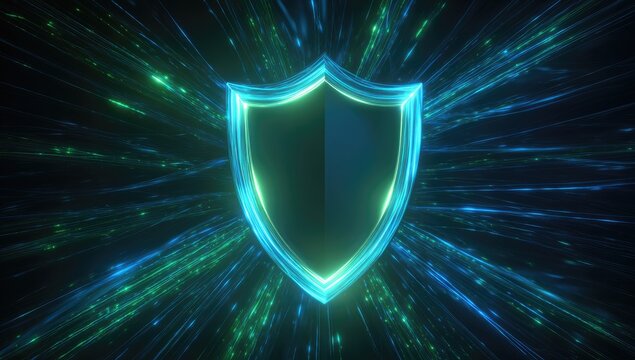 Glowing shield in vibrant light burst