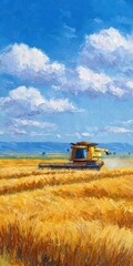 Naklejka premium any color Combine Harvester in Scenic Wheat Field
