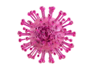 Microscopic view of a pink coronavirus cell 3d render, Isolated On Transparent Background