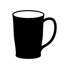 Simple black silhouette of a coffee mug with curved handle isolated