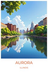 Aurora Illinois United states Travel Poster Illustration Print Decor Gift Canvas Wall Art Gift