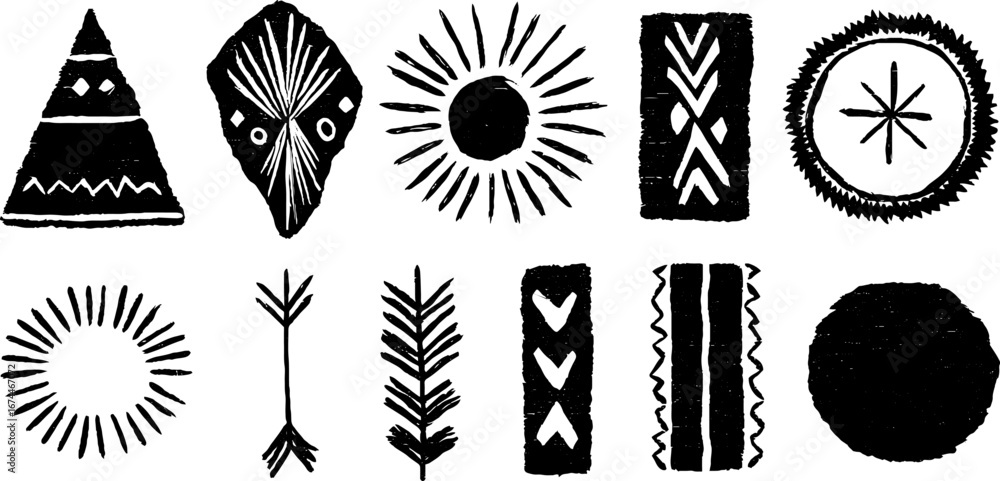 Aufkleber linocut geometric pattern collection with triangle and diamond shapes for design projects
