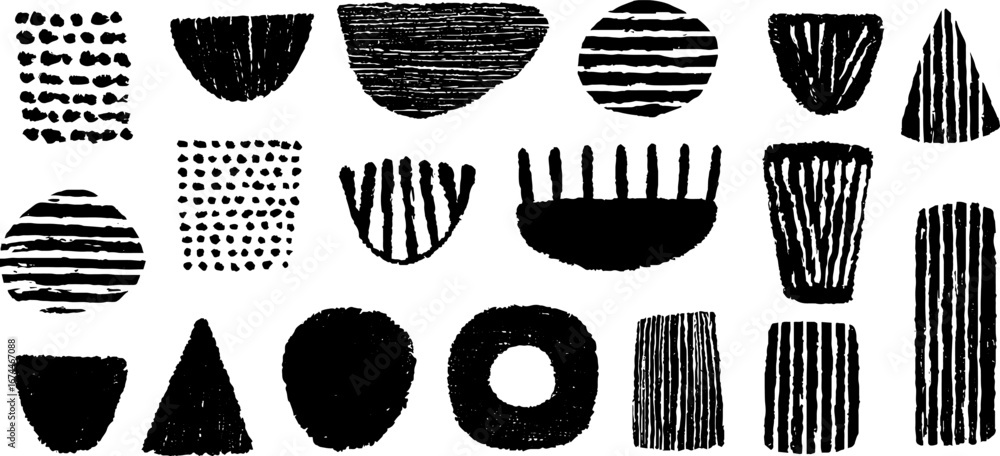 Aufkleber monochrome linocut geometric pattern design with triangles and circles for artistic projects