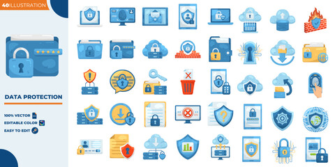 Data Protection Illustration Editable Icons set. Vector illustration