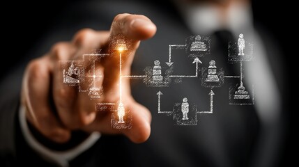 Closeup attorney pointing at diagram illustrating legal authority nodes, courtroom hierarchical structure, decision-making visualization, and detailed justice system analysis