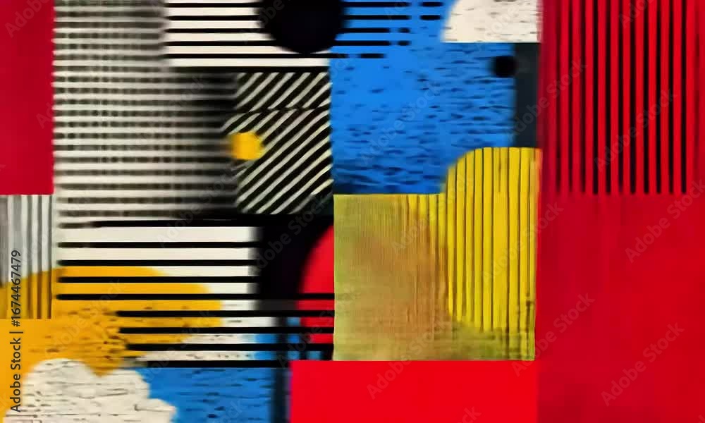 Poster vibrant abstract geometric pattern with dynamic shapes and textures.