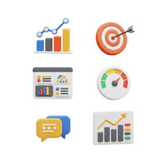 Collection of 3d business and finance icons representing growth goals data and communication