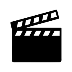 Simple black and white image of an open movie clapper board