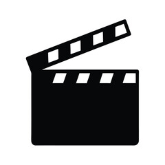 Black and white illustration of a simple movie clapboard or slate symbol
