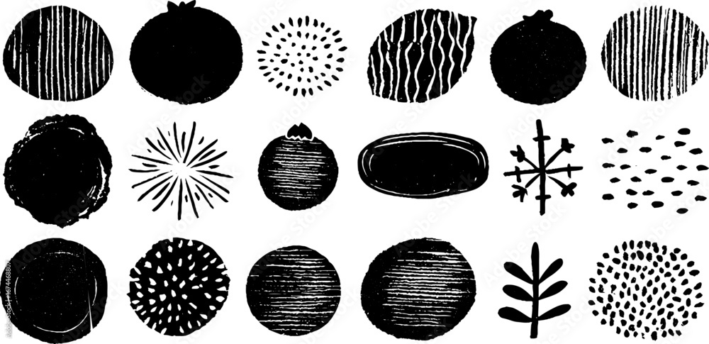 Aufkleber minimal abstract linocut icons set with lines and dots for creative design