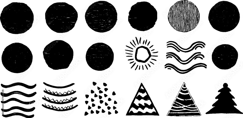 Aufkleber minimal abstract linocut collection with simple lines and circles for modern design