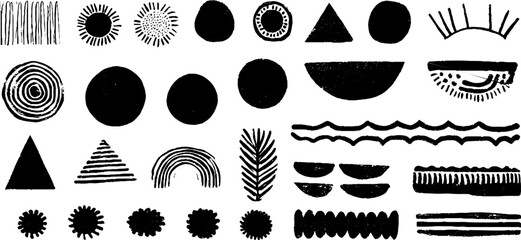 Minimal abstract linocut art collection with simple lines and circles for creative design