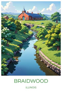 Braidwood Illinois United states Travel Poster Illustration Print Decor Gift Canvas Wall Art Gift