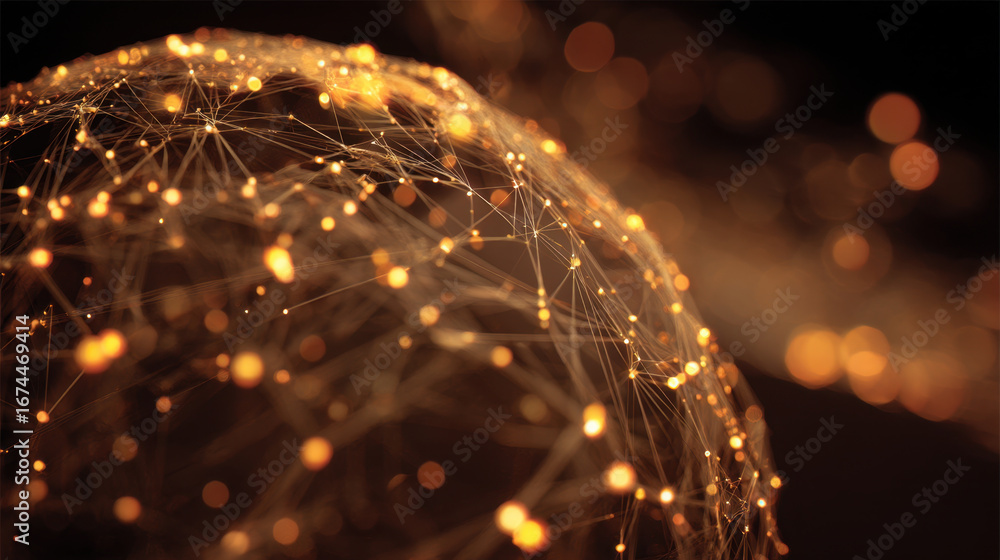 Fototapete glowing network of interconnected lines and nodes forms spherical shape, representing digital connec
