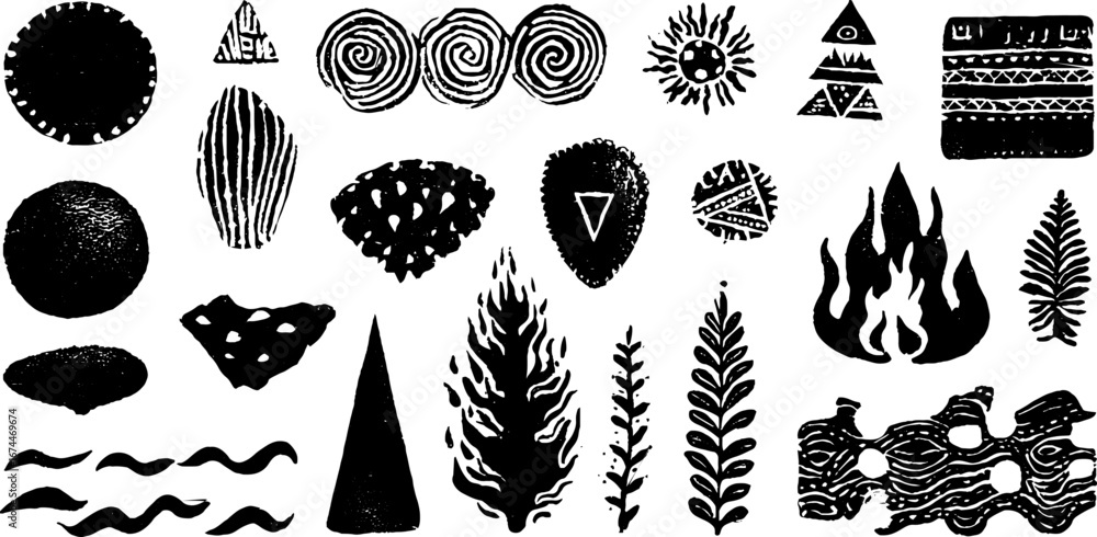 Aufkleber mystical alchemy symbols and patterns in a seamless linocut design for creative projects
