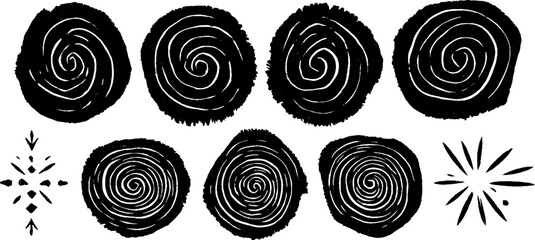 Spiral and circle linocut pattern for protective designs and textile art