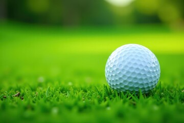 Obraz premium A pristine golf ball rests in vibrant green grass , sports equipment, field