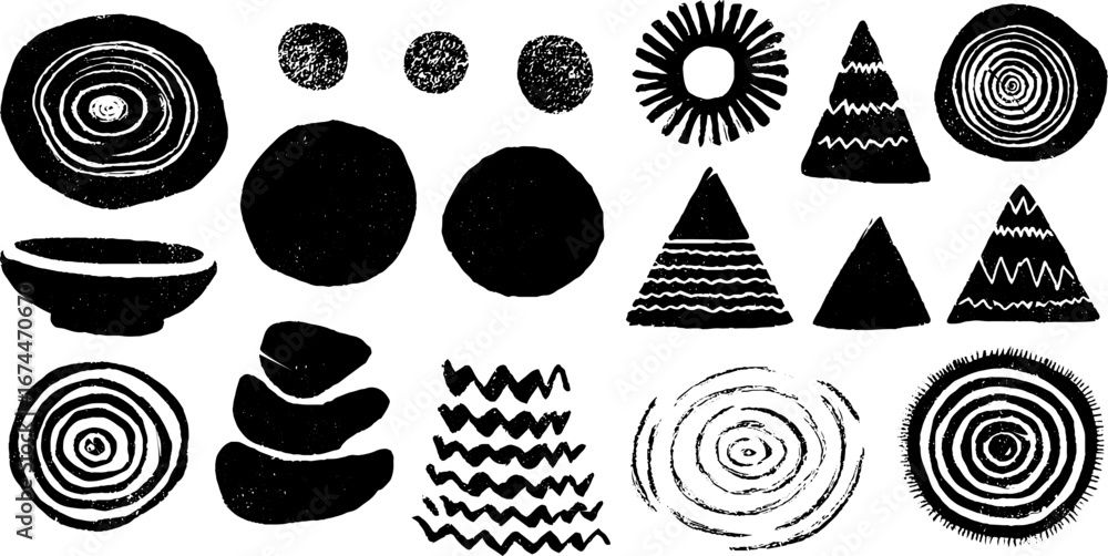 Aufkleber abstract linocut seamless pattern with circles and triangles for boho designs