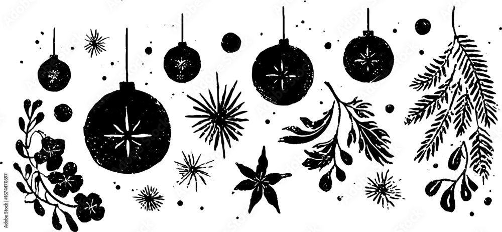 Poster festive seamless pattern with linocut style lanterns and botanical elements for seasonal design