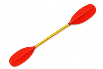 Red Kayak Paddle with Golden Shaft Isolated on Transparent Background