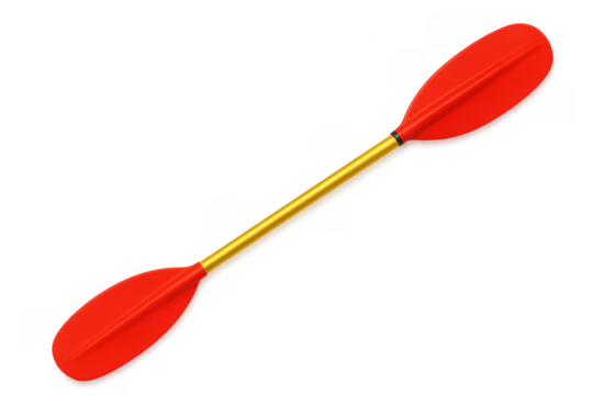 Red Kayak Paddle with Golden Shaft Isolated on Transparent Background
