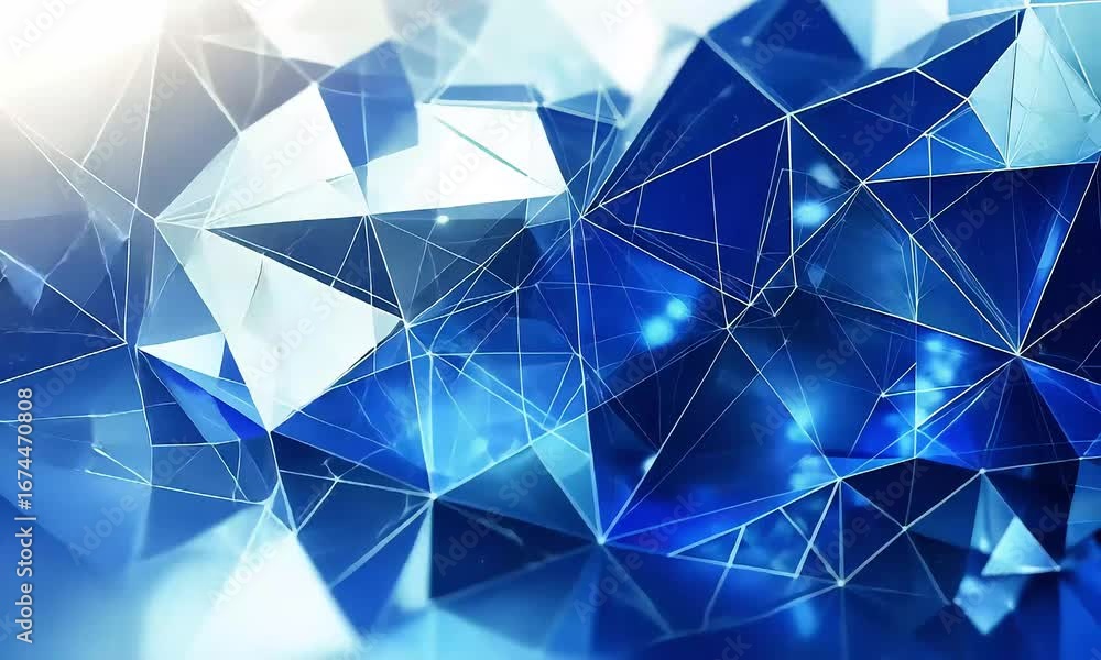 Poster abstract blue polygon background with connecting dots and lines.