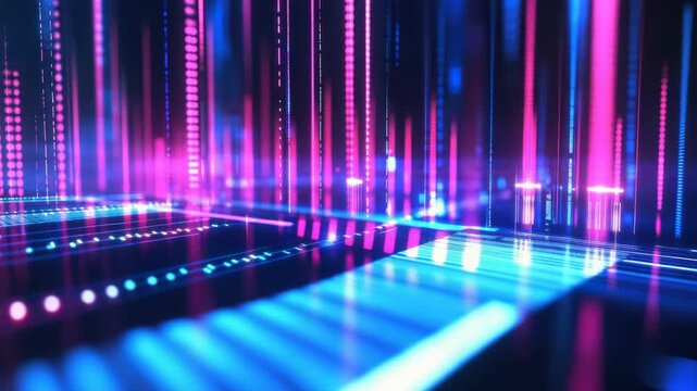 Digital abstract background with neon lights and futuristic patterns