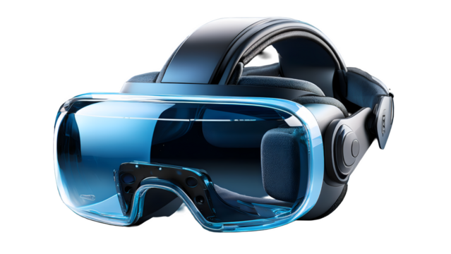 Sleek virtual reality headset with a blue translucent visor for immersive experiences