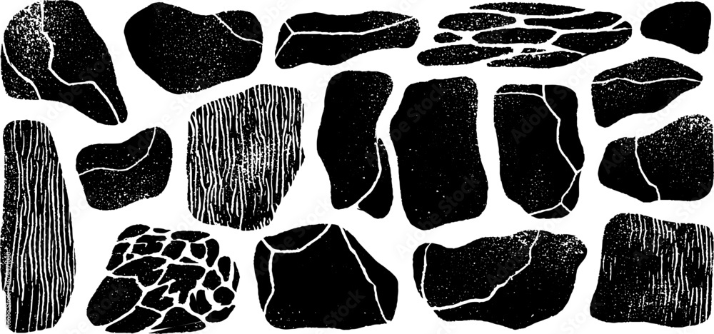 Aufkleber seamless stone pattern with linocut cobblestones and cracks for rustic design