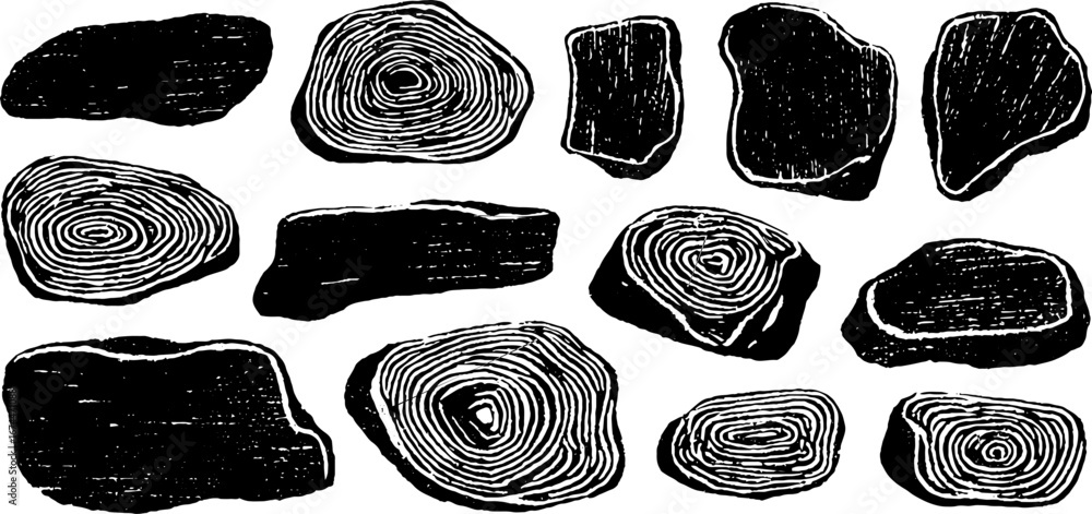 Aufkleber linocut stone pattern design with cobblestones and cracks for rustic decor