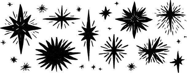 Celestial starry night linocut pattern with constellations for boho decor and design