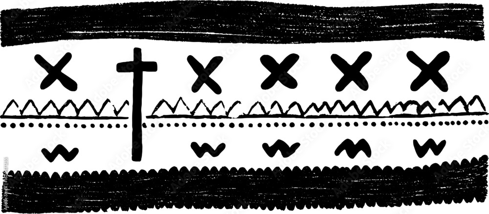 Aufkleber linocut textile border with cross and repeating patterns for boho design