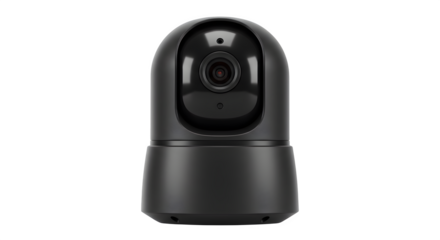 Black security camera with smooth, matte texture under studio lighting, ideal for product photography and safety equipment branding.