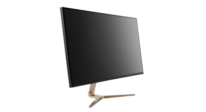 Modern black monitor shows sleek design, isolated on a black background. Use for product photography, tech branding.