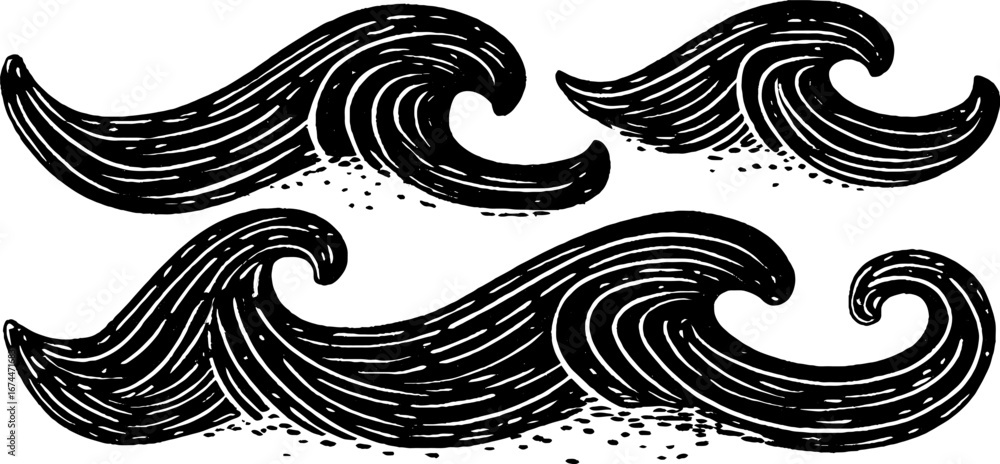 Aufkleber linocut wave seamless pattern with spirals and dots for design projects