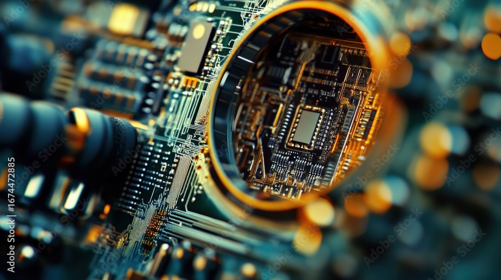 Poster close-up view of a complex circuit board.